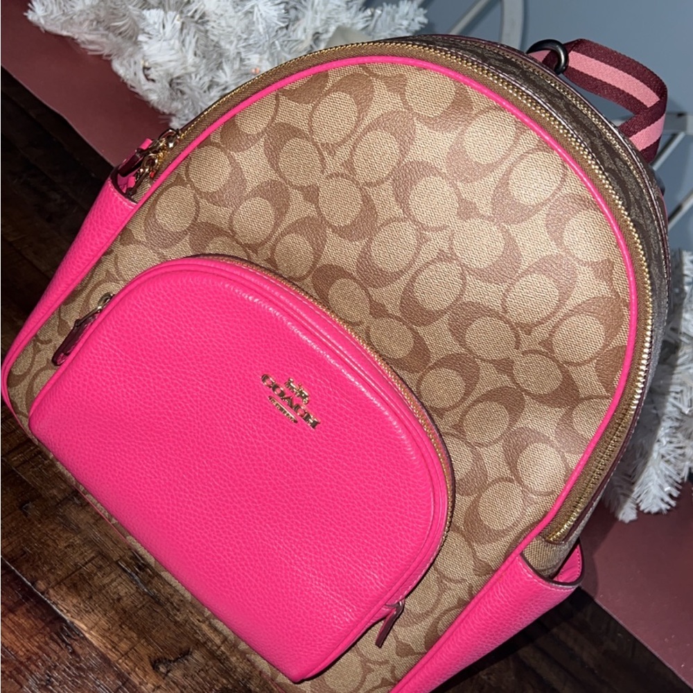 SOLD💋Coach Khaki Pink Medium Bookbag w/matching keychain